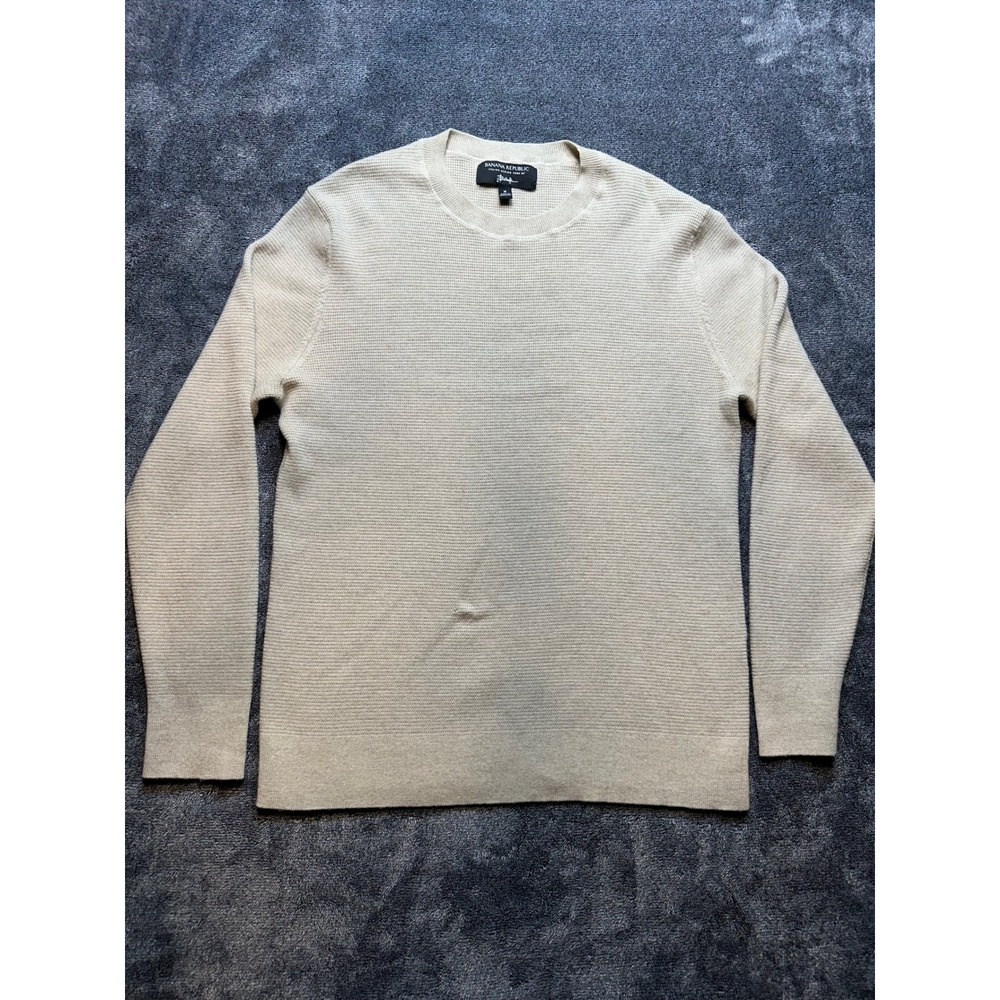 Banana Republic Mens Italian Merino Wool Sweater Beige Textured Crew Neck M-265